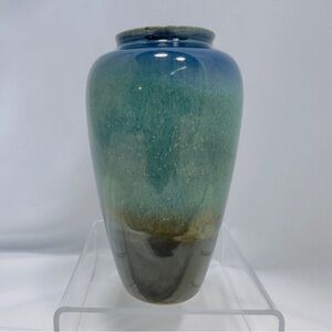Studio Art Pottery Vase 5.5" Green to Brown Ombre Hand Made Unsigned